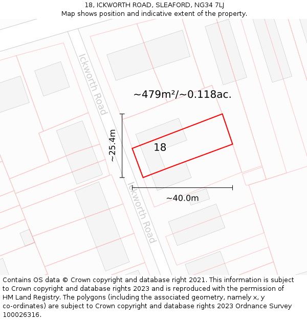 18, ICKWORTH ROAD, SLEAFORD, NG34 7LJ: Plot and title map