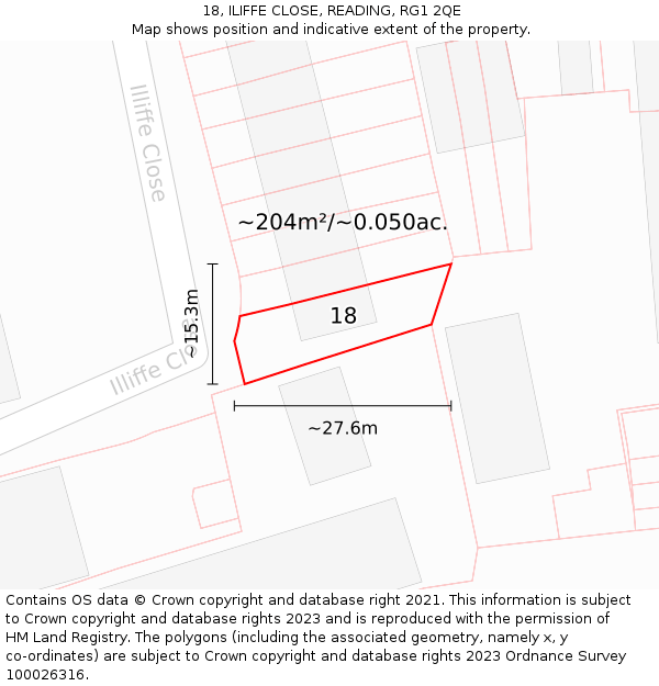 18, ILIFFE CLOSE, READING, RG1 2QE: Plot and title map