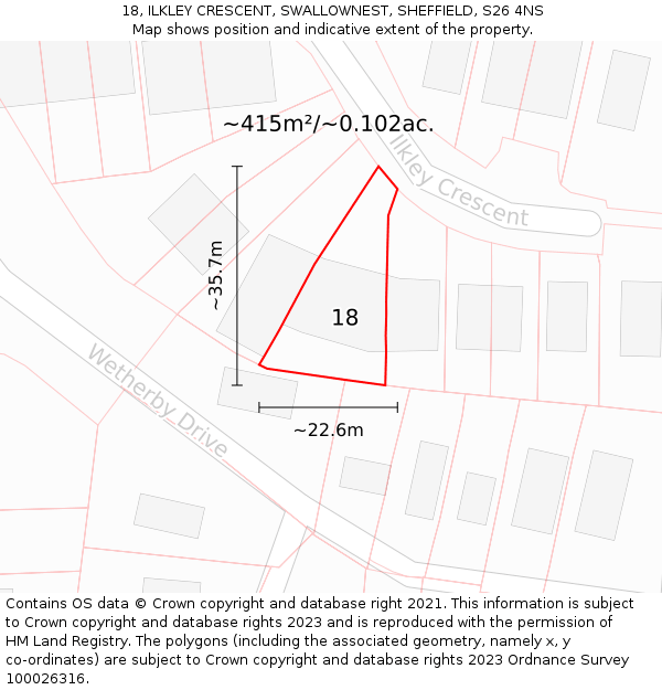 18, ILKLEY CRESCENT, SWALLOWNEST, SHEFFIELD, S26 4NS: Plot and title map