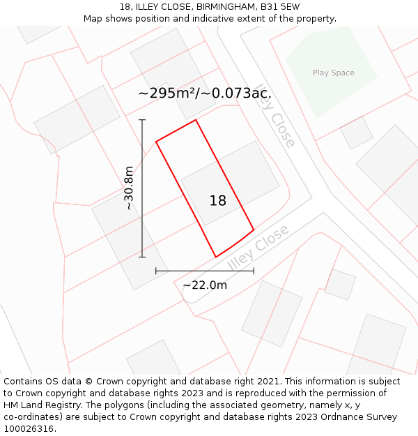 18, ILLEY CLOSE, BIRMINGHAM, B31 5EW: Plot and title map