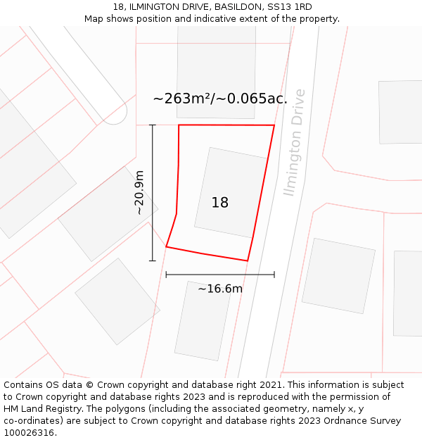 18, ILMINGTON DRIVE, BASILDON, SS13 1RD: Plot and title map