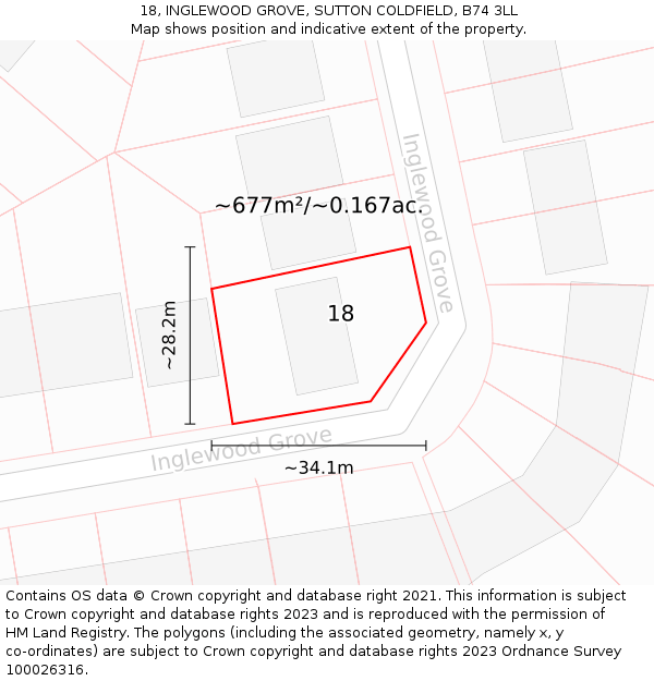 18, INGLEWOOD GROVE, SUTTON COLDFIELD, B74 3LL: Plot and title map