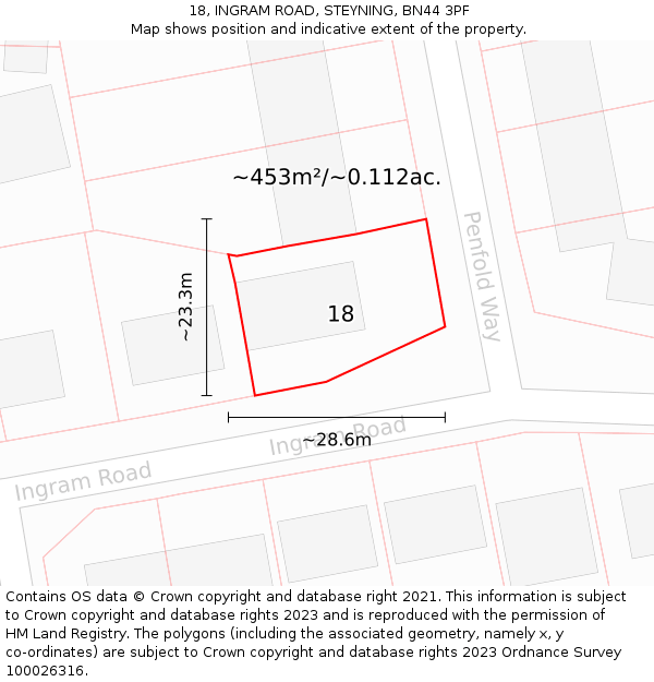 18, INGRAM ROAD, STEYNING, BN44 3PF: Plot and title map