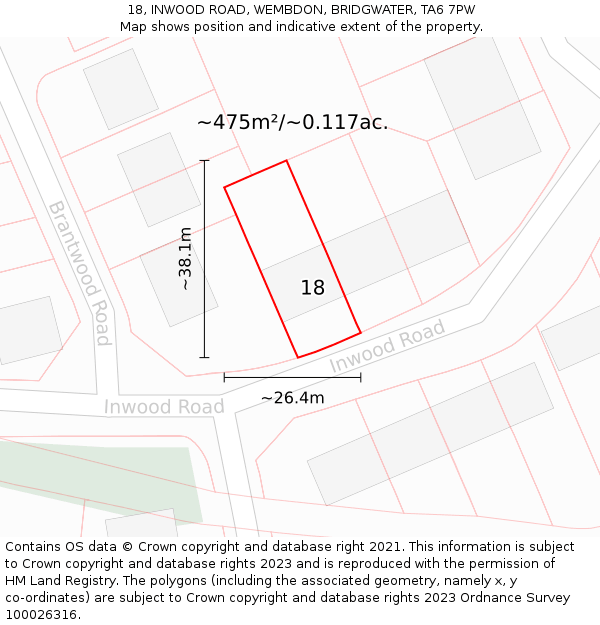18, INWOOD ROAD, WEMBDON, BRIDGWATER, TA6 7PW: Plot and title map
