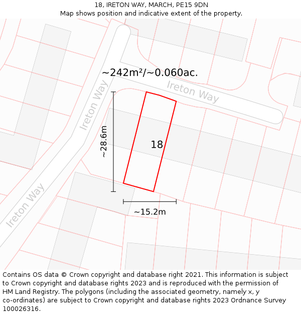 18, IRETON WAY, MARCH, PE15 9DN: Plot and title map