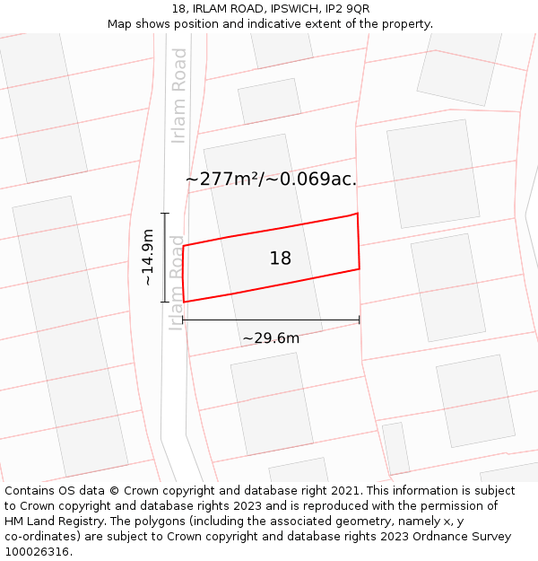 18, IRLAM ROAD, IPSWICH, IP2 9QR: Plot and title map