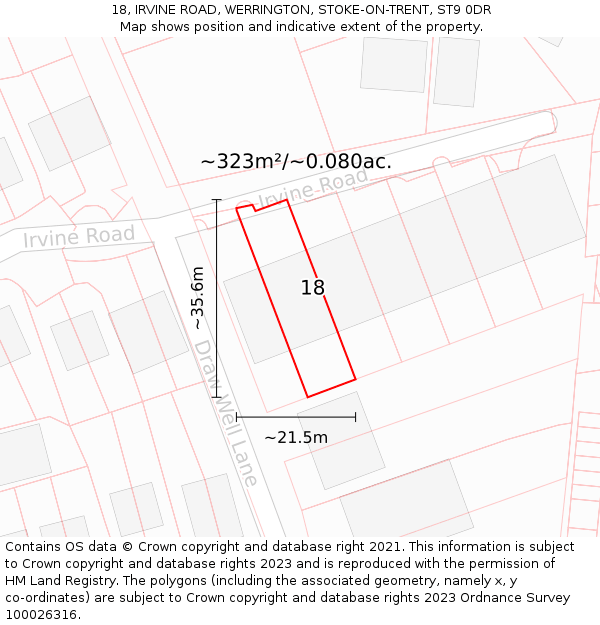 18, IRVINE ROAD, WERRINGTON, STOKE-ON-TRENT, ST9 0DR: Plot and title map