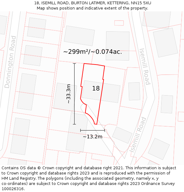 18, ISEMILL ROAD, BURTON LATIMER, KETTERING, NN15 5XU: Plot and title map