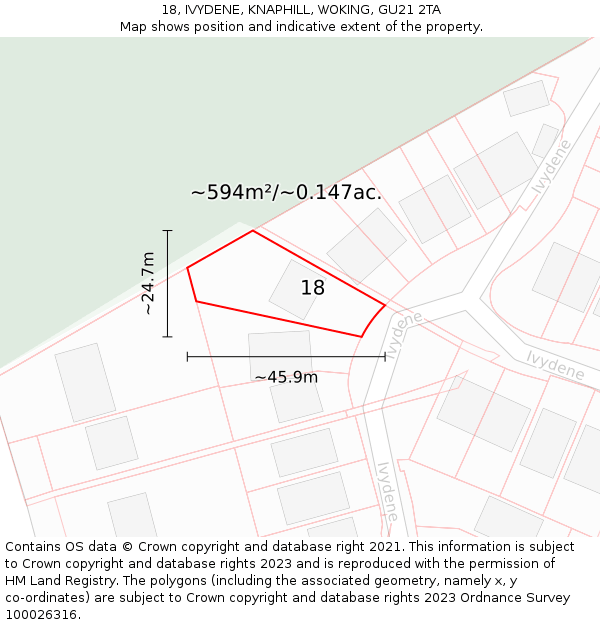 18, IVYDENE, KNAPHILL, WOKING, GU21 2TA: Plot and title map
