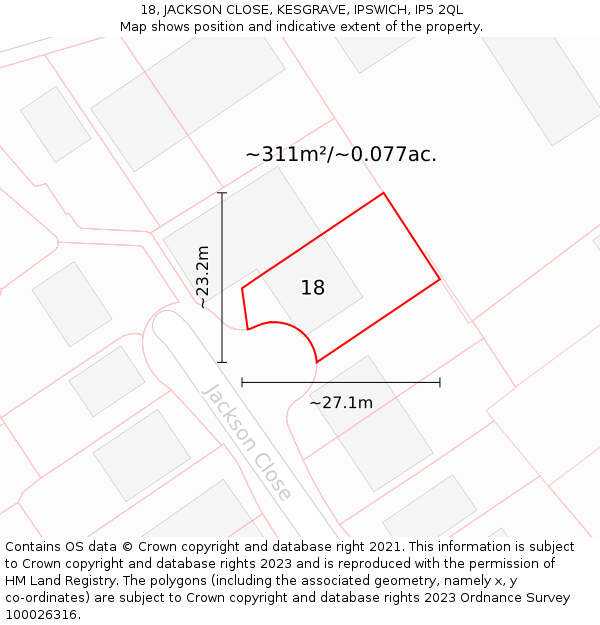 18, JACKSON CLOSE, KESGRAVE, IPSWICH, IP5 2QL: Plot and title map