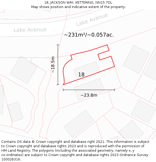 18, JACKSON WAY, KETTERING, NN15 7DL: Plot and title map
