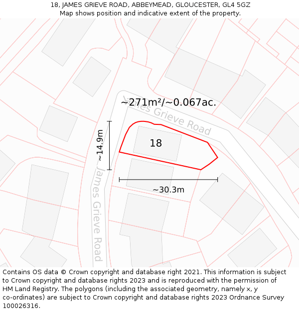 18, JAMES GRIEVE ROAD, ABBEYMEAD, GLOUCESTER, GL4 5GZ: Plot and title map