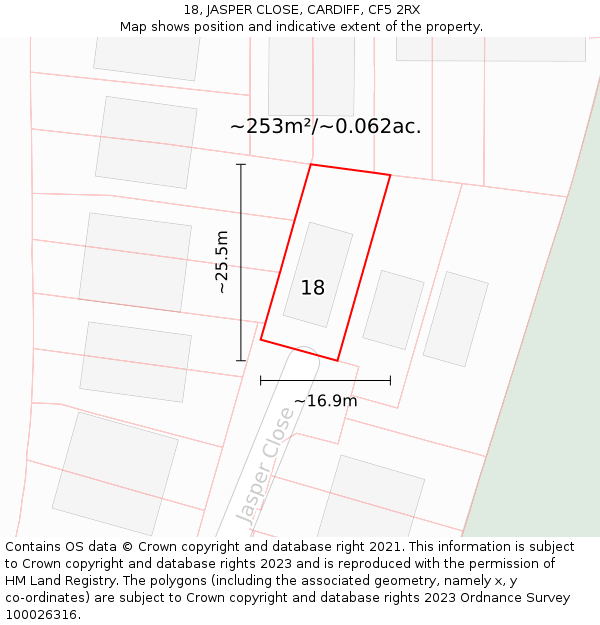 18, JASPER CLOSE, CARDIFF, CF5 2RX: Plot and title map