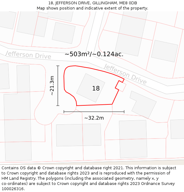 18, JEFFERSON DRIVE, GILLINGHAM, ME8 0DB: Plot and title map