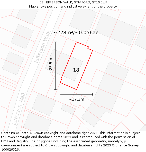 18, JEFFERSON WALK, STAFFORD, ST16 1WF: Plot and title map