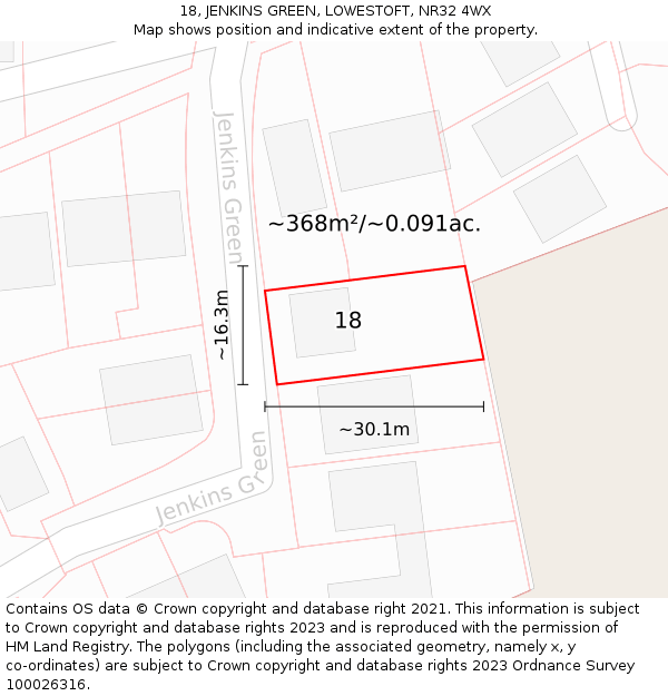 18, JENKINS GREEN, LOWESTOFT, NR32 4WX: Plot and title map