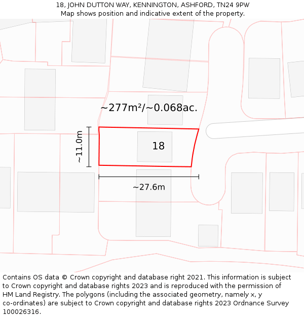 18, JOHN DUTTON WAY, KENNINGTON, ASHFORD, TN24 9PW: Plot and title map