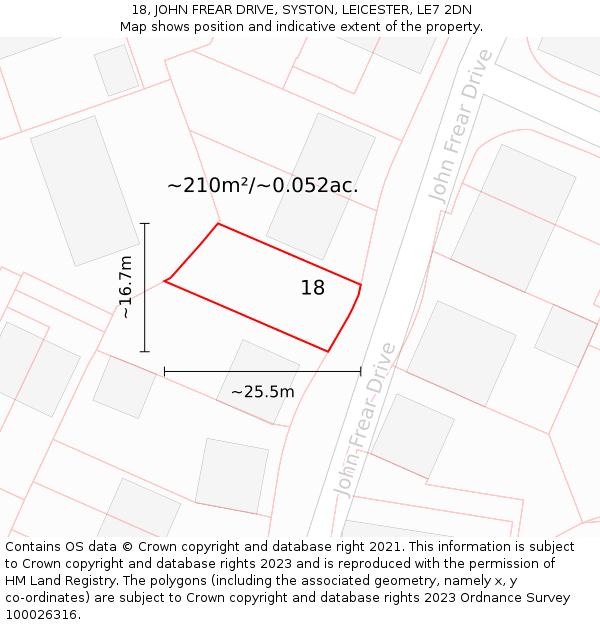 18, JOHN FREAR DRIVE, SYSTON, LEICESTER, LE7 2DN: Plot and title map