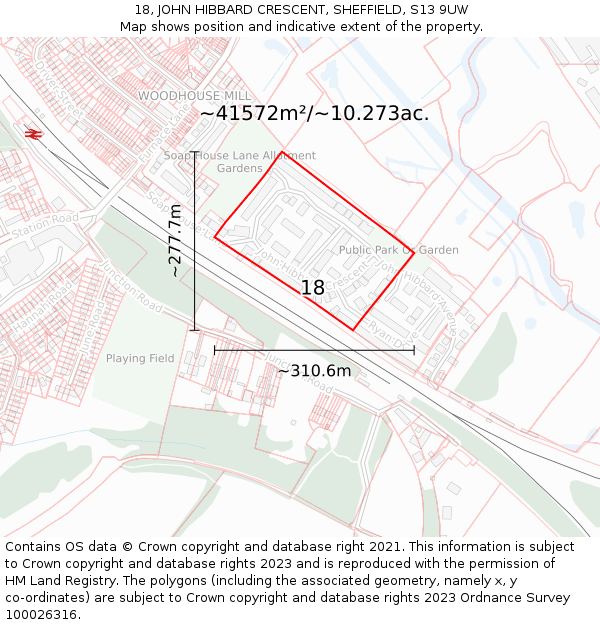 18, JOHN HIBBARD CRESCENT, SHEFFIELD, S13 9UW: Plot and title map