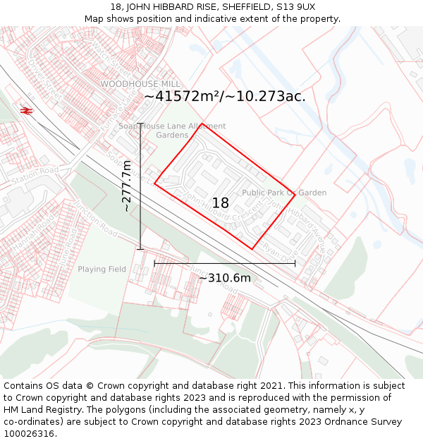 18, JOHN HIBBARD RISE, SHEFFIELD, S13 9UX: Plot and title map
