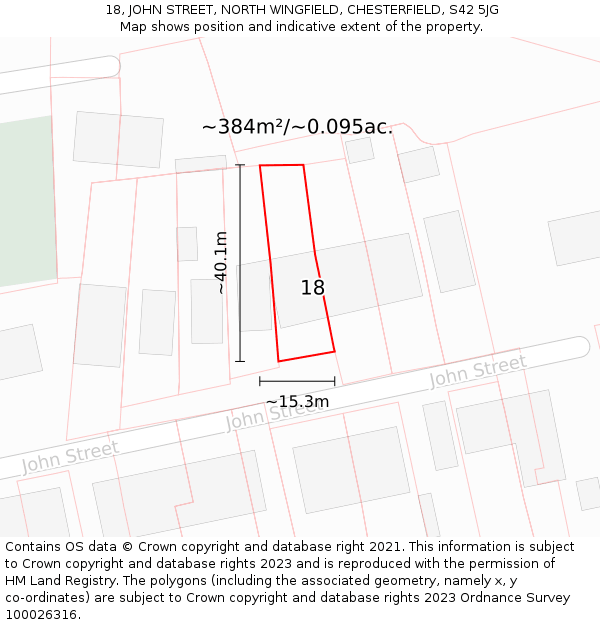 18, JOHN STREET, NORTH WINGFIELD, CHESTERFIELD, S42 5JG: Plot and title map