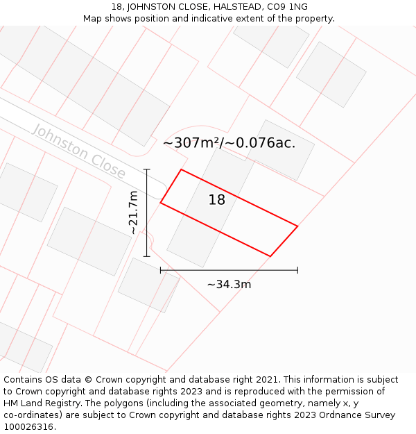 18, JOHNSTON CLOSE, HALSTEAD, CO9 1NG: Plot and title map