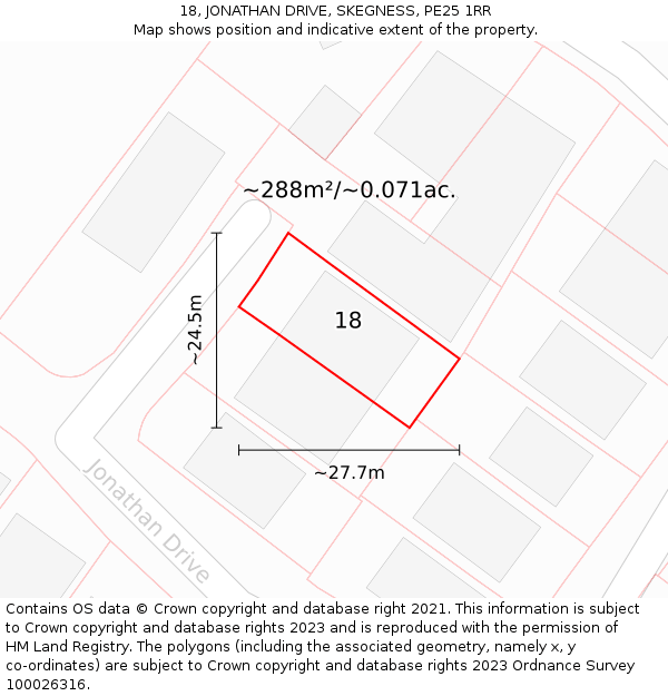 18, JONATHAN DRIVE, SKEGNESS, PE25 1RR: Plot and title map