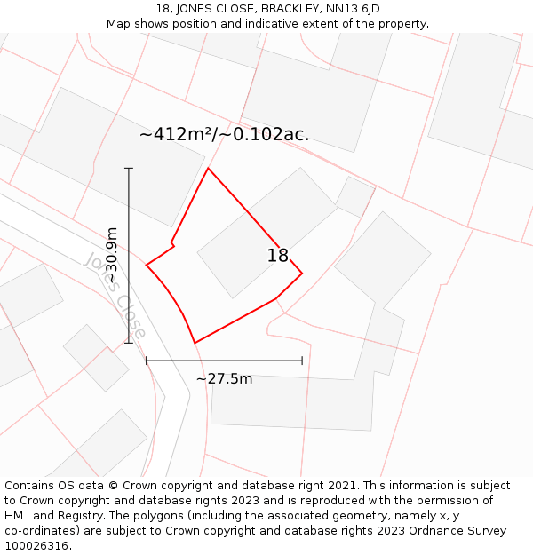 18, JONES CLOSE, BRACKLEY, NN13 6JD: Plot and title map