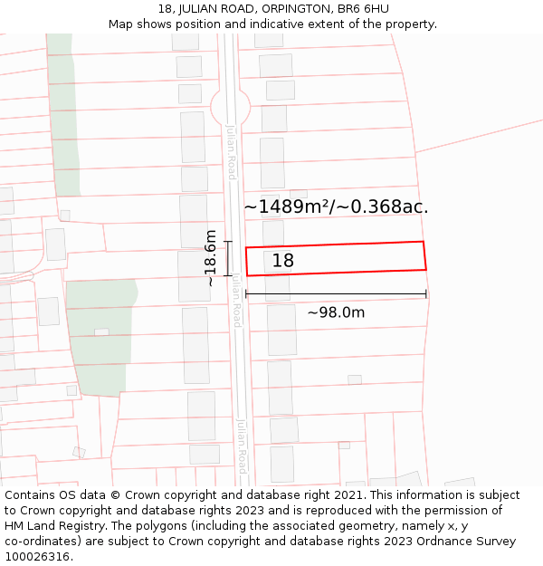 18, JULIAN ROAD, ORPINGTON, BR6 6HU: Plot and title map