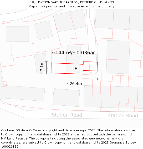 18, JUNCTION WAY, THRAPSTON, KETTERING, NN14 4RS: Plot and title map