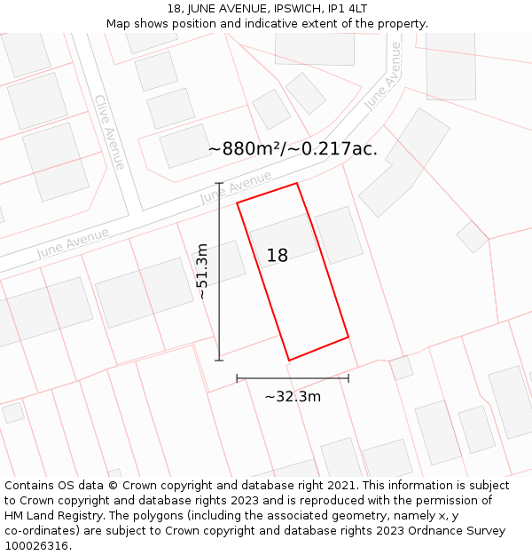 18, JUNE AVENUE, IPSWICH, IP1 4LT: Plot and title map