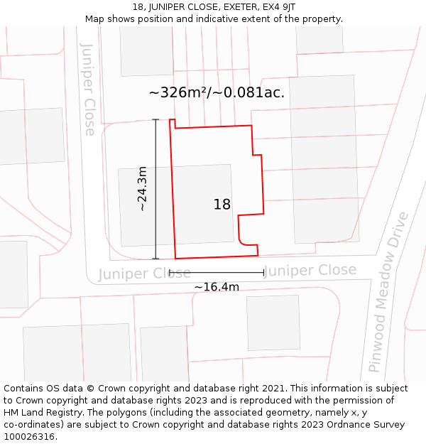 18, JUNIPER CLOSE, EXETER, EX4 9JT: Plot and title map