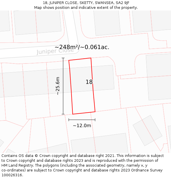18, JUNIPER CLOSE, SKETTY, SWANSEA, SA2 9JF: Plot and title map