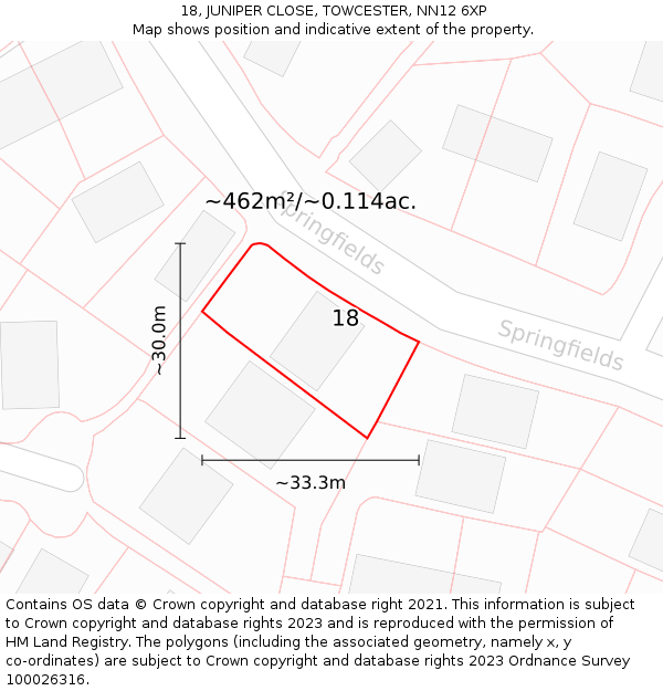 18, JUNIPER CLOSE, TOWCESTER, NN12 6XP: Plot and title map