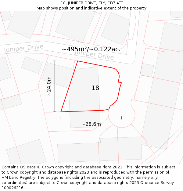 18, JUNIPER DRIVE, ELY, CB7 4TT: Plot and title map