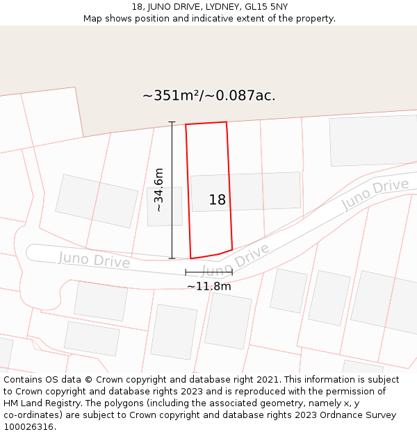 18, JUNO DRIVE, LYDNEY, GL15 5NY: Plot and title map