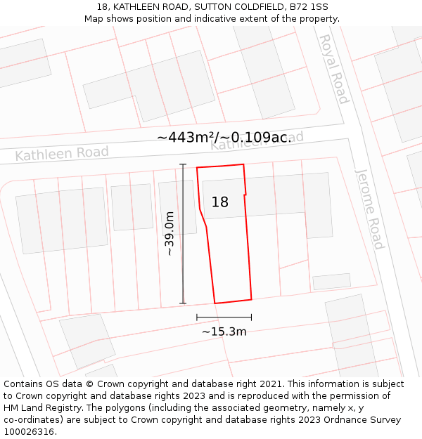 18, KATHLEEN ROAD, SUTTON COLDFIELD, B72 1SS: Plot and title map