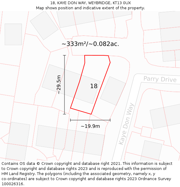 18, KAYE DON WAY, WEYBRIDGE, KT13 0UX: Plot and title map