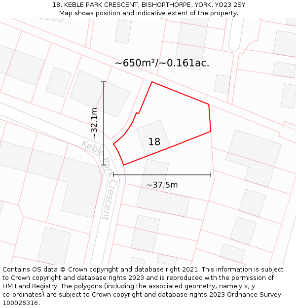 18, KEBLE PARK CRESCENT, BISHOPTHORPE, YORK, YO23 2SY: Plot and title map