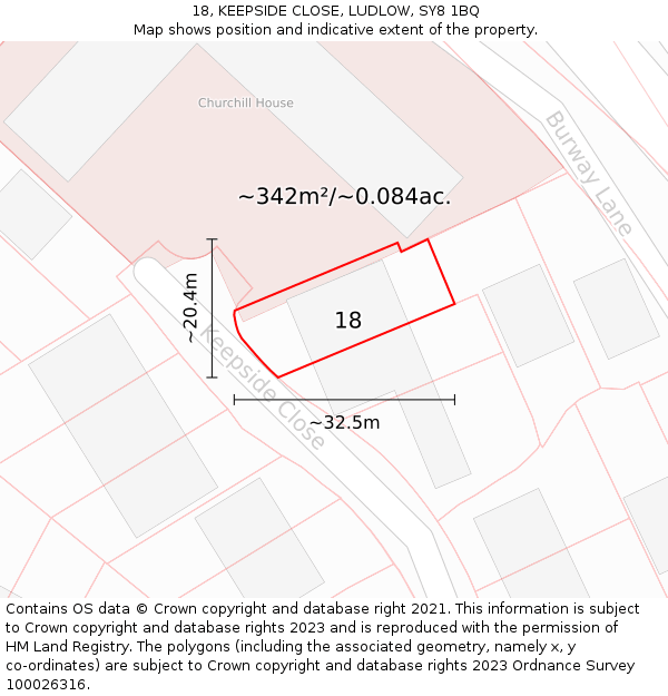18, KEEPSIDE CLOSE, LUDLOW, SY8 1BQ: Plot and title map