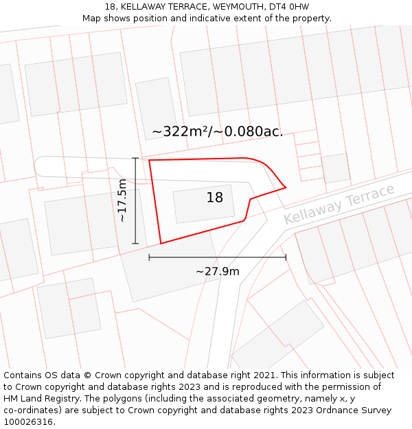 18, KELLAWAY TERRACE, WEYMOUTH, DT4 0HW: Plot and title map