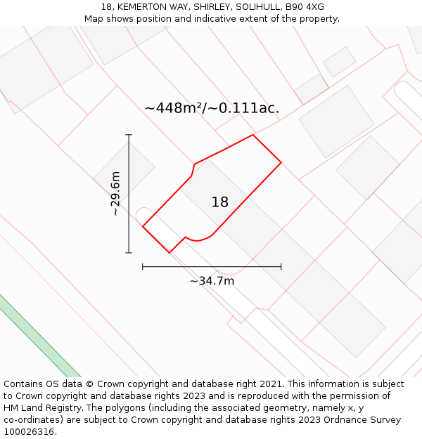 18, KEMERTON WAY, SHIRLEY, SOLIHULL, B90 4XG: Plot and title map
