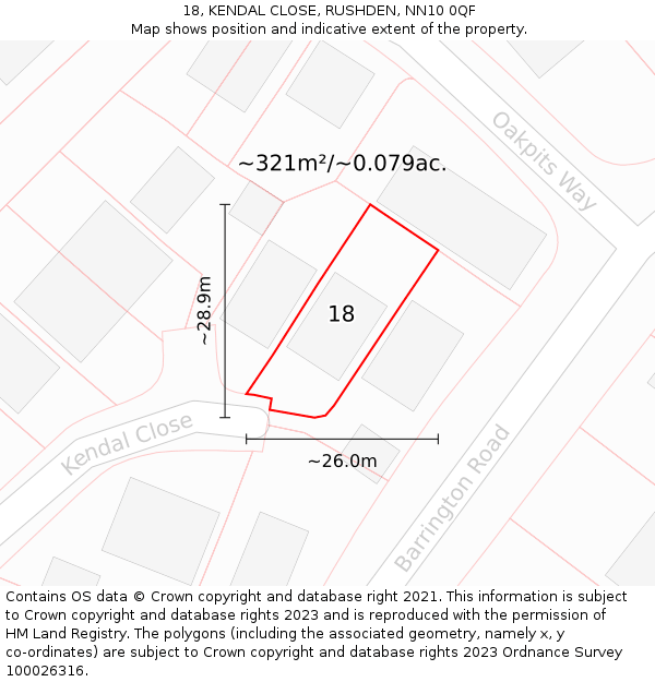 18, KENDAL CLOSE, RUSHDEN, NN10 0QF: Plot and title map