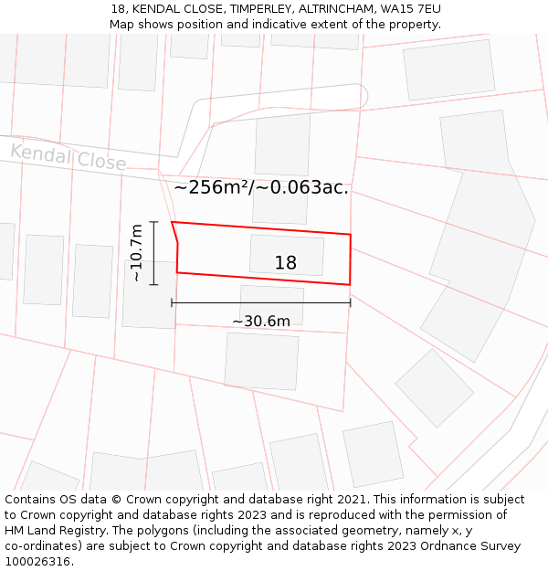 18, KENDAL CLOSE, TIMPERLEY, ALTRINCHAM, WA15 7EU: Plot and title map