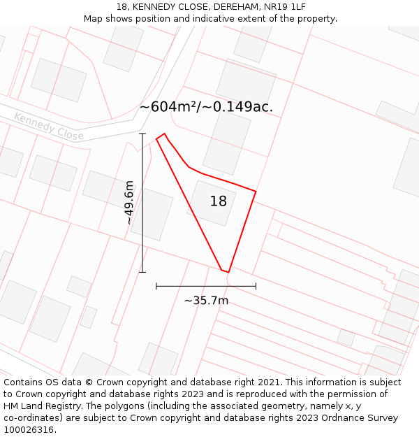 18, KENNEDY CLOSE, DEREHAM, NR19 1LF: Plot and title map
