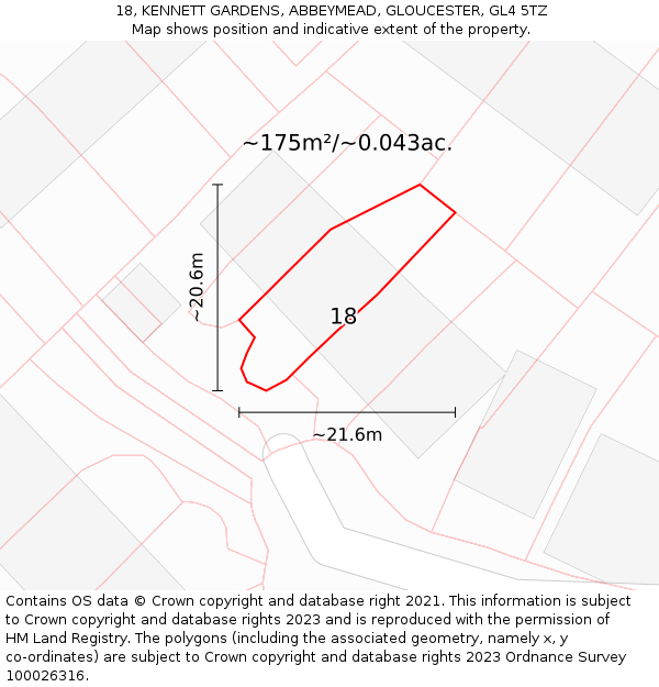 18, KENNETT GARDENS, ABBEYMEAD, GLOUCESTER, GL4 5TZ: Plot and title map