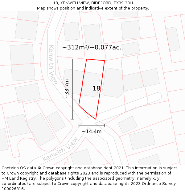 18, KENWITH VIEW, BIDEFORD, EX39 3RH: Plot and title map
