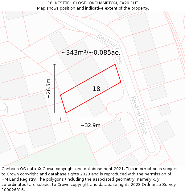 18, KESTREL CLOSE, OKEHAMPTON, EX20 1UT: Plot and title map