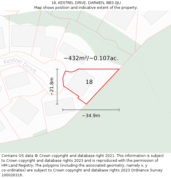 18, KESTREL DRIVE, DARWEN, BB3 0JU: Plot and title map