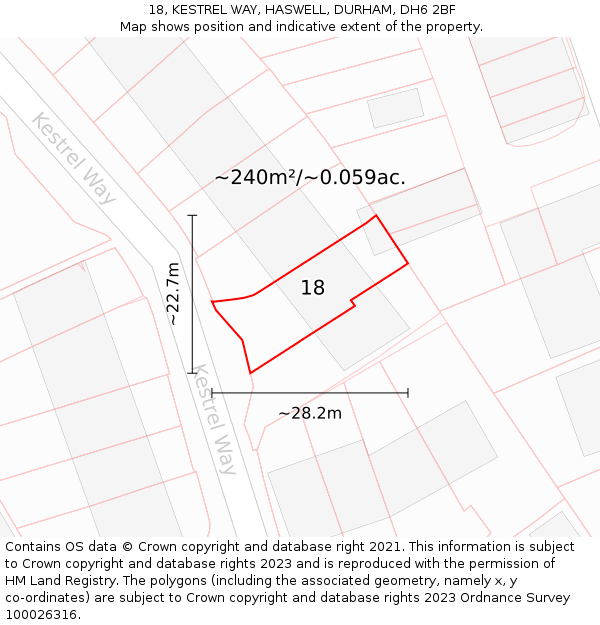 18, KESTREL WAY, HASWELL, DURHAM, DH6 2BF: Plot and title map